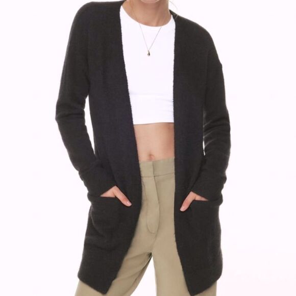 Aritzia Wilfred Free Aronson Longline Alpaca Blend Open Cardigan in Black size S - Picture 1 of 9
